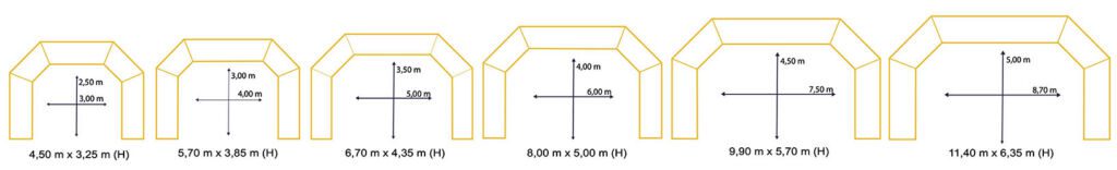 Dimensions des arches gonflables